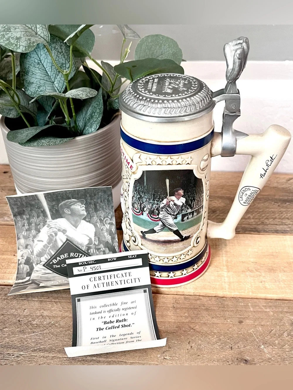 VTG 1993 Babe Ruth Called Shot Lidded Stein Bradford Museum COA